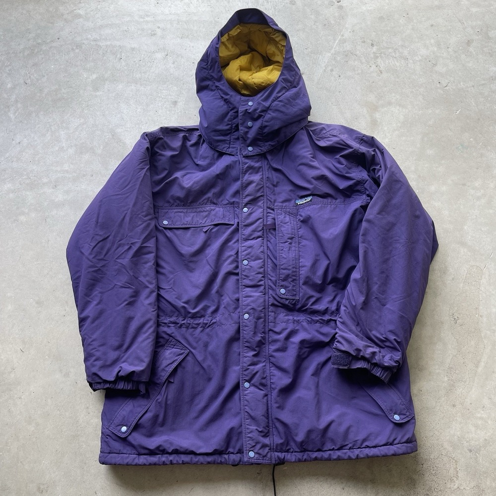 Vintage Patagonia Insulated Parka Purple Yellow Hooded Jacket 90s XL Gorpcore